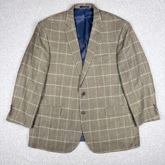 Jos. A. Bank Other - Jos. A. Bank 1905 Slim Fit Blazer 46R Brown Windowpane Linen Wool Sport Coat